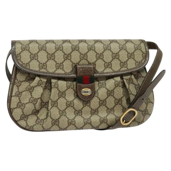 GUCCI GG Supreme Web Sherry Line Bag PVC Beige Gold - Picture 2 of 16